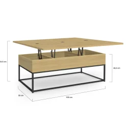 IDMarket Table basse relevable industrielle rectangulaire convertible en table à manger* Meubles Bas|Tables Basses