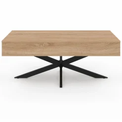 IDMarket Table basse relevable industrielle rectangulaire bois et noir 100 cm pied araignée* Collection Design|Salon Complet