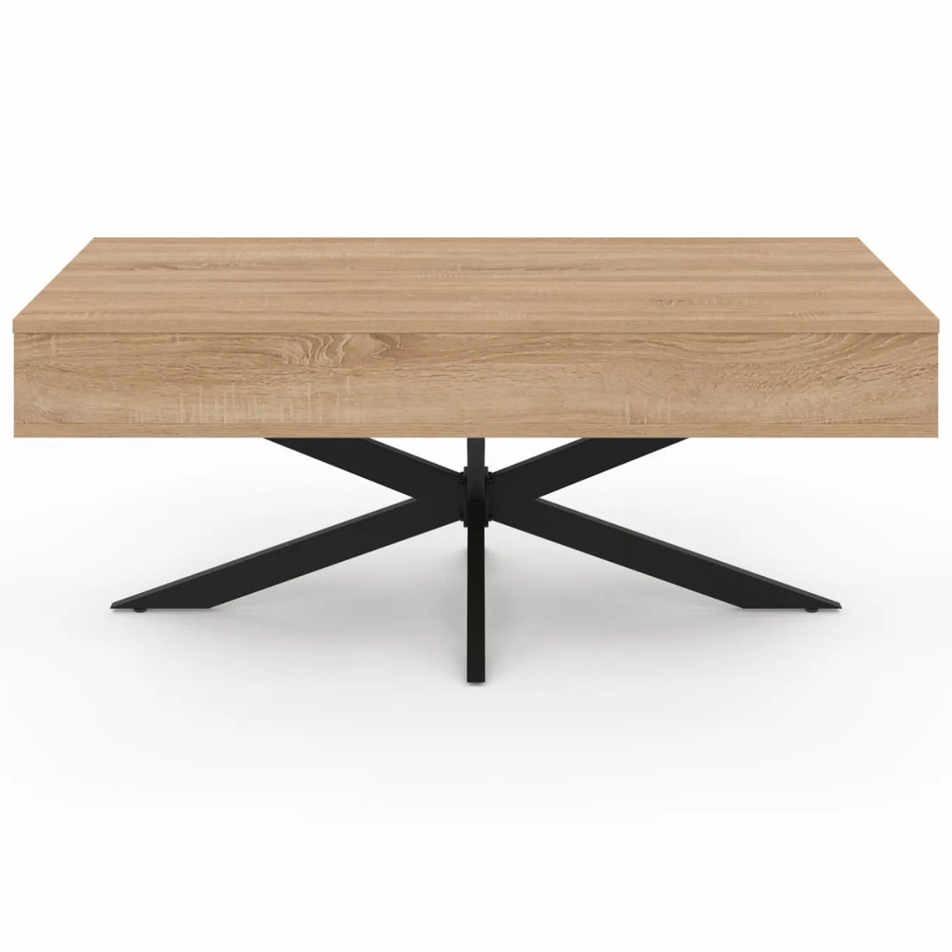 IDMarket Table basse relevable industrielle rectangulaire bois et noir 100 cm pied araignée* Collection Design|Salon Complet
