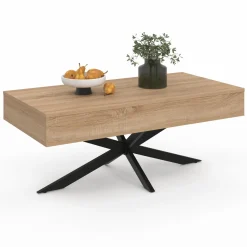 IDMarket Table basse relevable industrielle rectangulaire bois et noir 100 cm pied araignée* Collection Design|Salon Complet
