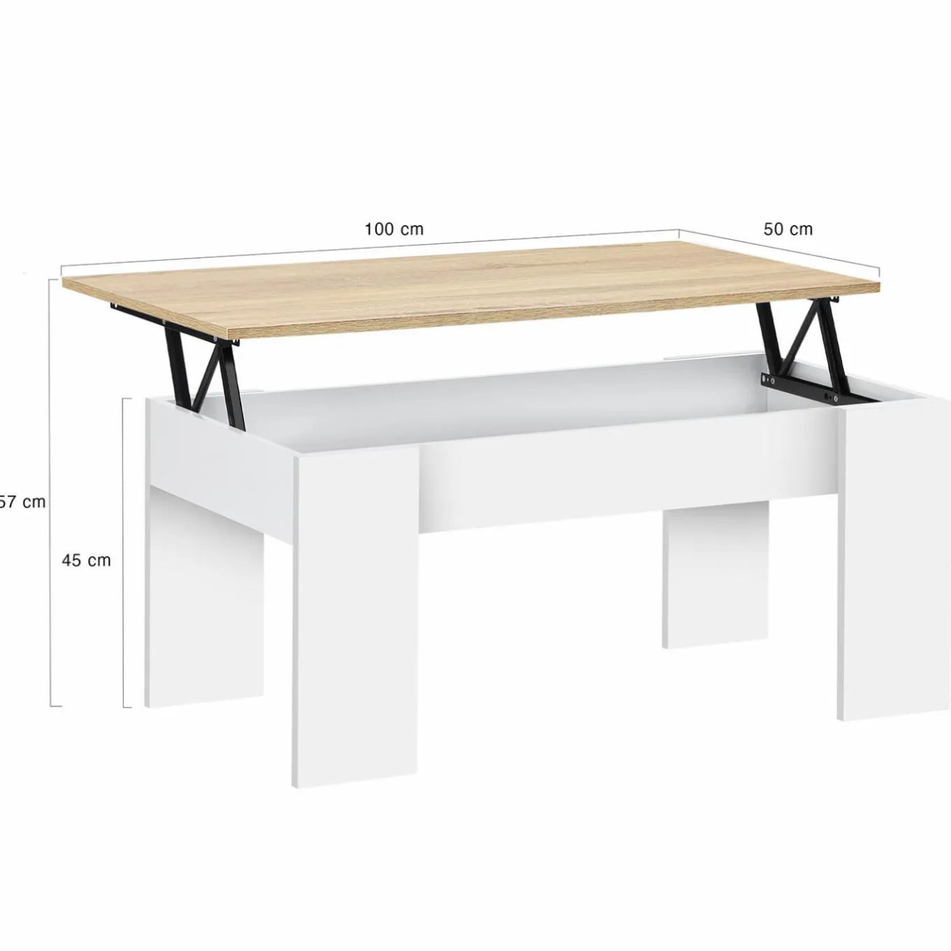 IDMarket Table basse relevable rectangulaire bois blanc et imitation hêtre* Collection Design|Salon Complet