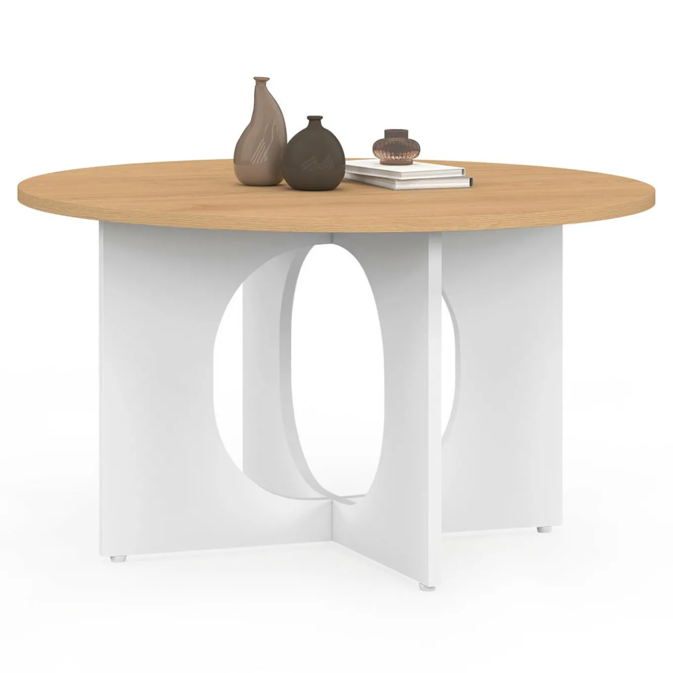 IDMarket Table basse ronde 70 cm pied arc blanc* Collection Contemporaine|Collection Moderne
