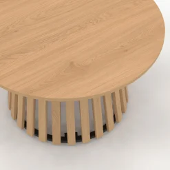 IDMarket Table basse ronde 70 cm pied bois en lattes et plateau bois* Collection Contemporaine|Tables Basses