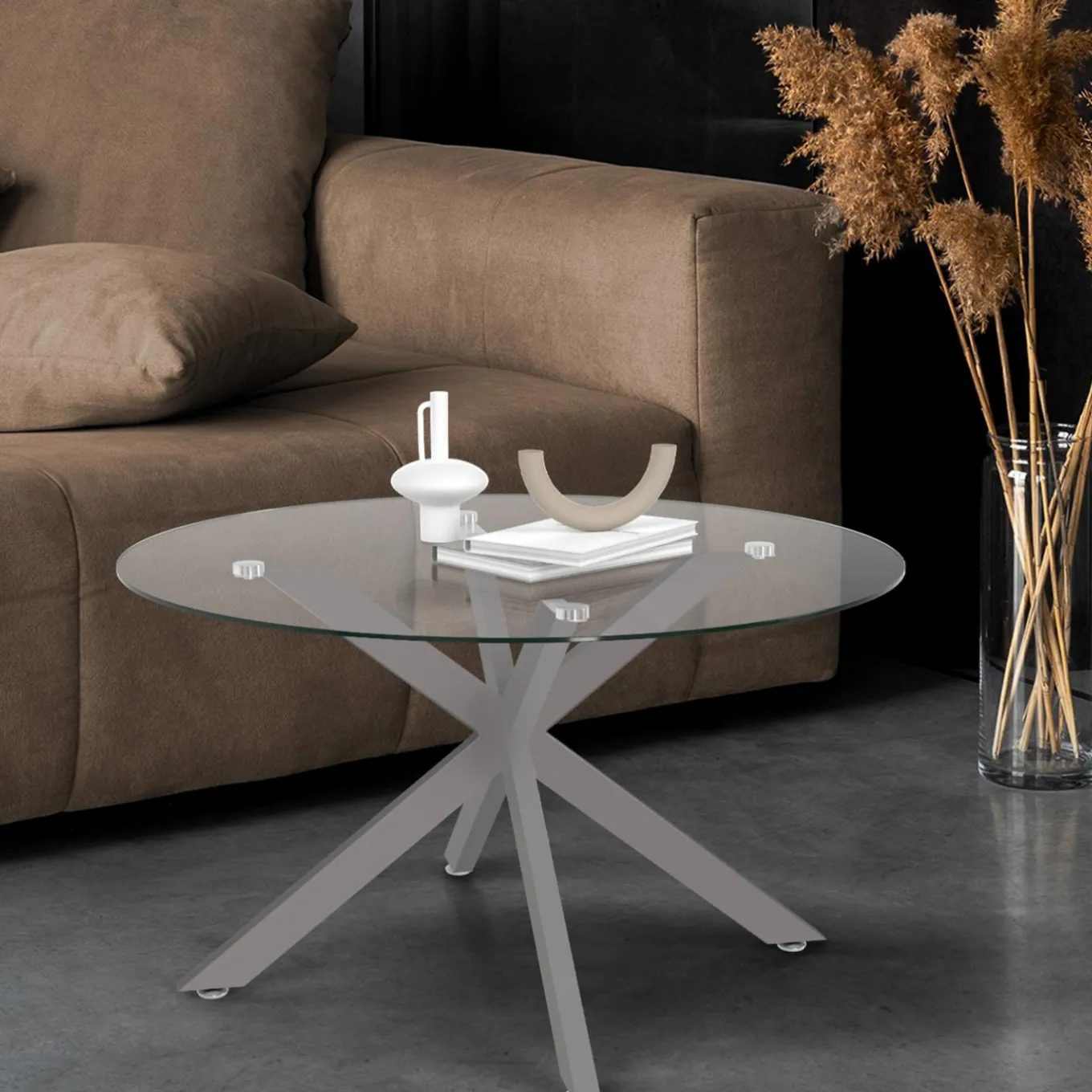 IDMarket Table basse ronde avec plateau verre et pied acier effet chromé* Tables Basses|Salon Complet