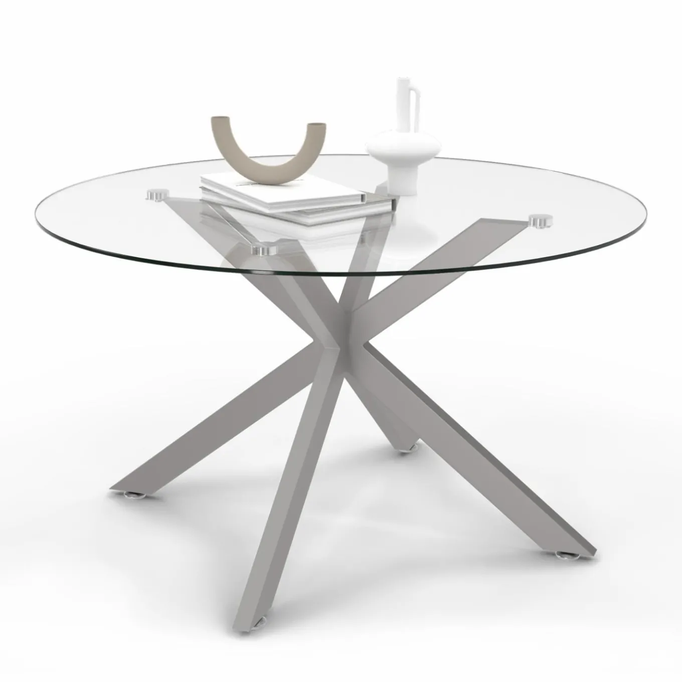 IDMarket Table basse ronde avec plateau verre et pied acier effet chromé* Tables Basses|Salon Complet