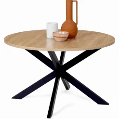 IDMarket Table basse ronde bois et noir pied araignée* Meubles Bas|Collection Industrielle