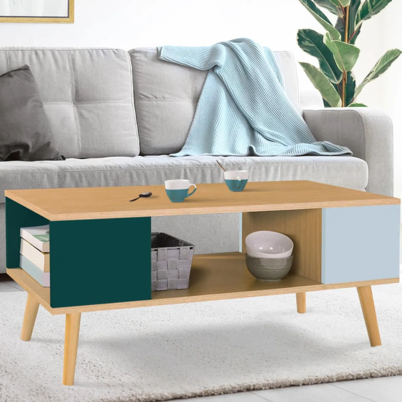 IDMarket Table basse scandinave bois, vert clair et vert foncé* Collection Scandinave|Salon Complet