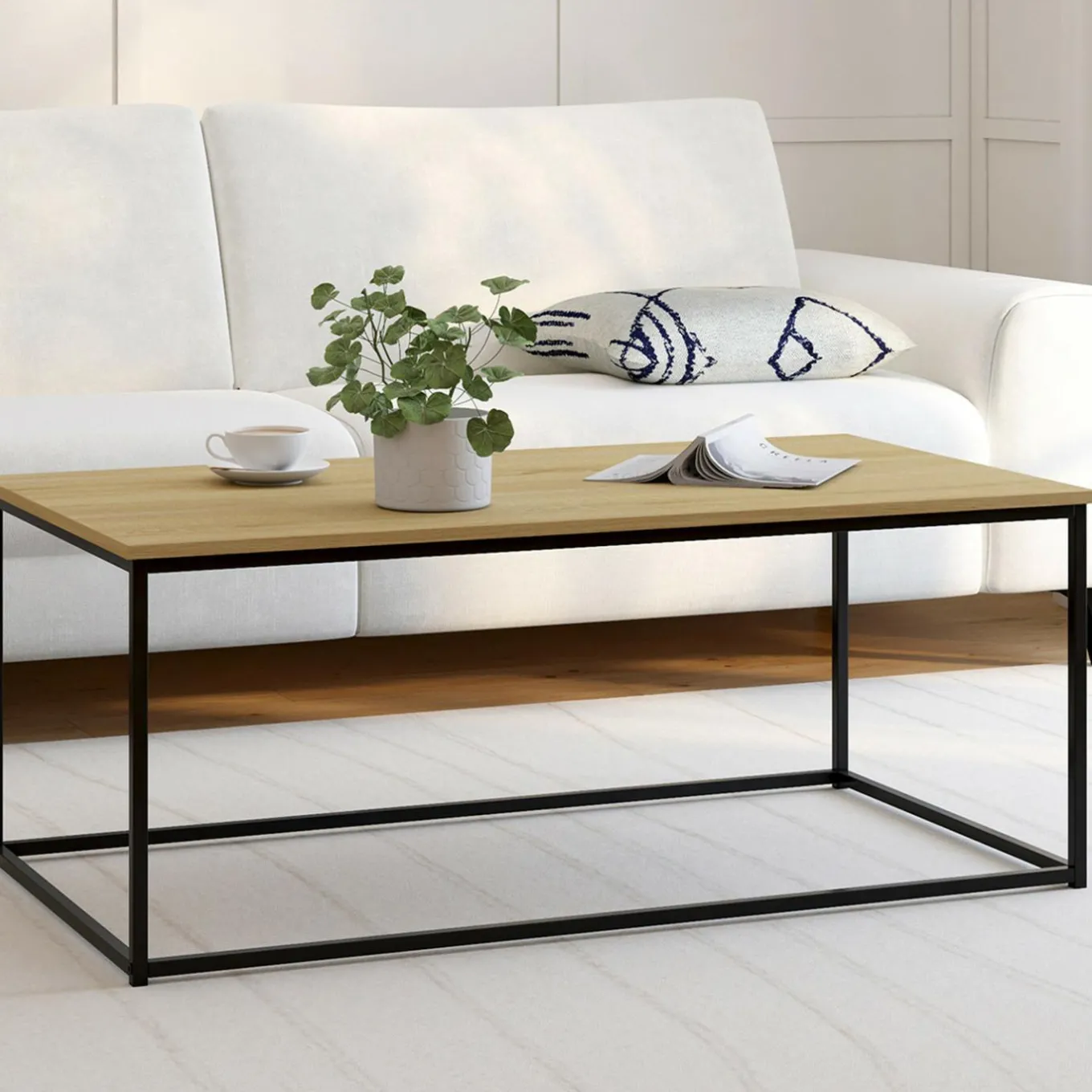 IDMarket Table basse style industriel bois et métal noir* Collection Industrielle|Salon Complet