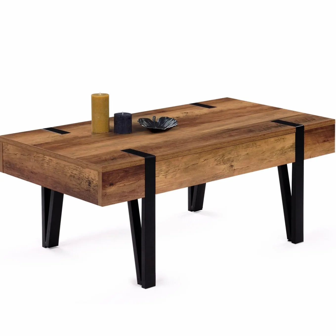 IDMarket Table basse style industriel 1 tiroir pied épingle* Meubles Tiroirs|Meubles En Bois