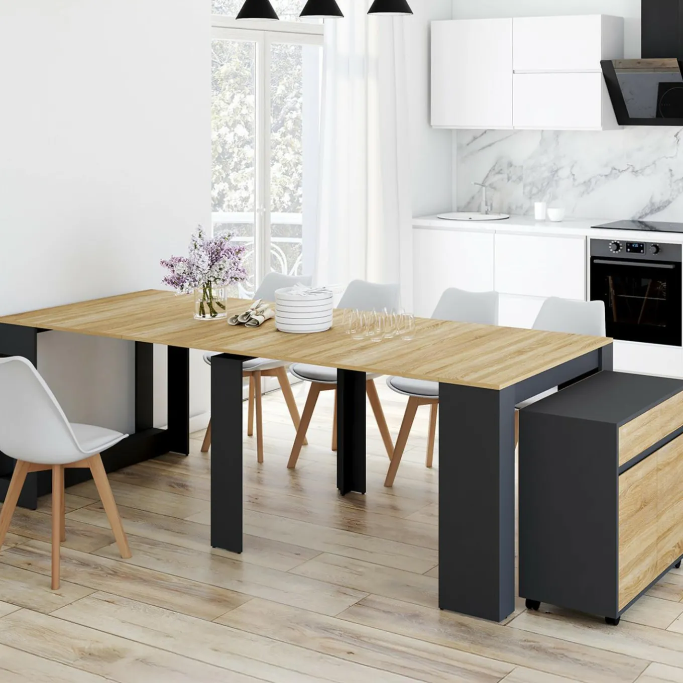 IDMarket Table buffet extensible 10 personnes 235 cm bois et noir* Meubles Noirs|Meubles En Bois