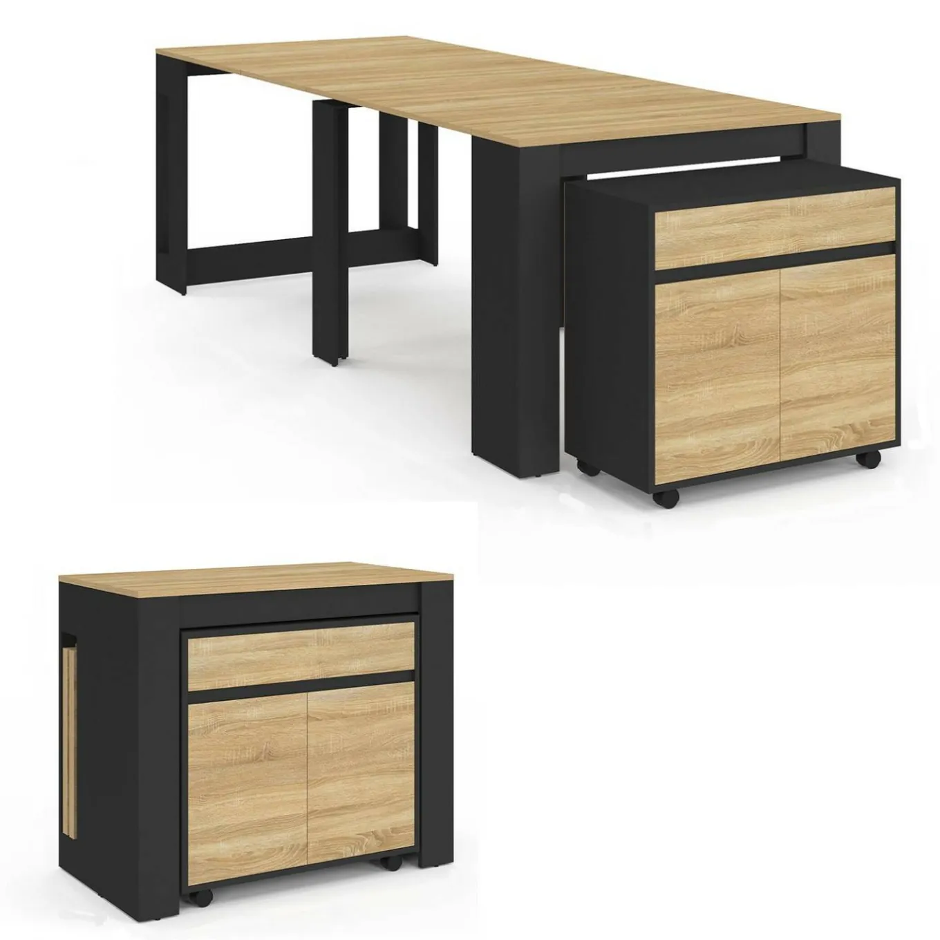 IDMarket Table buffet extensible 10 personnes 235 cm bois et noir* Meubles Noirs|Meubles En Bois