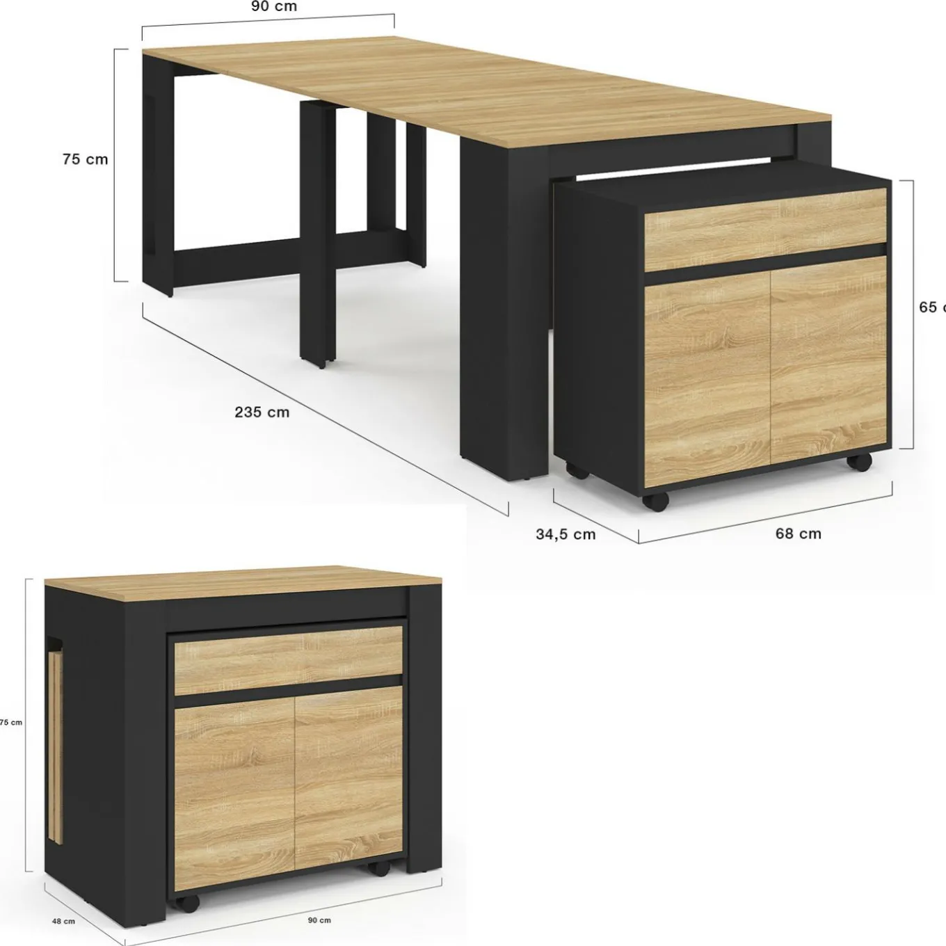 IDMarket Table buffet extensible 10 personnes 235 cm bois et noir* Meubles Noirs|Meubles En Bois