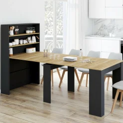 IDMarket Table buffet haut extensible 8 personnes bois et noir 235 cm* Tables|Buffets