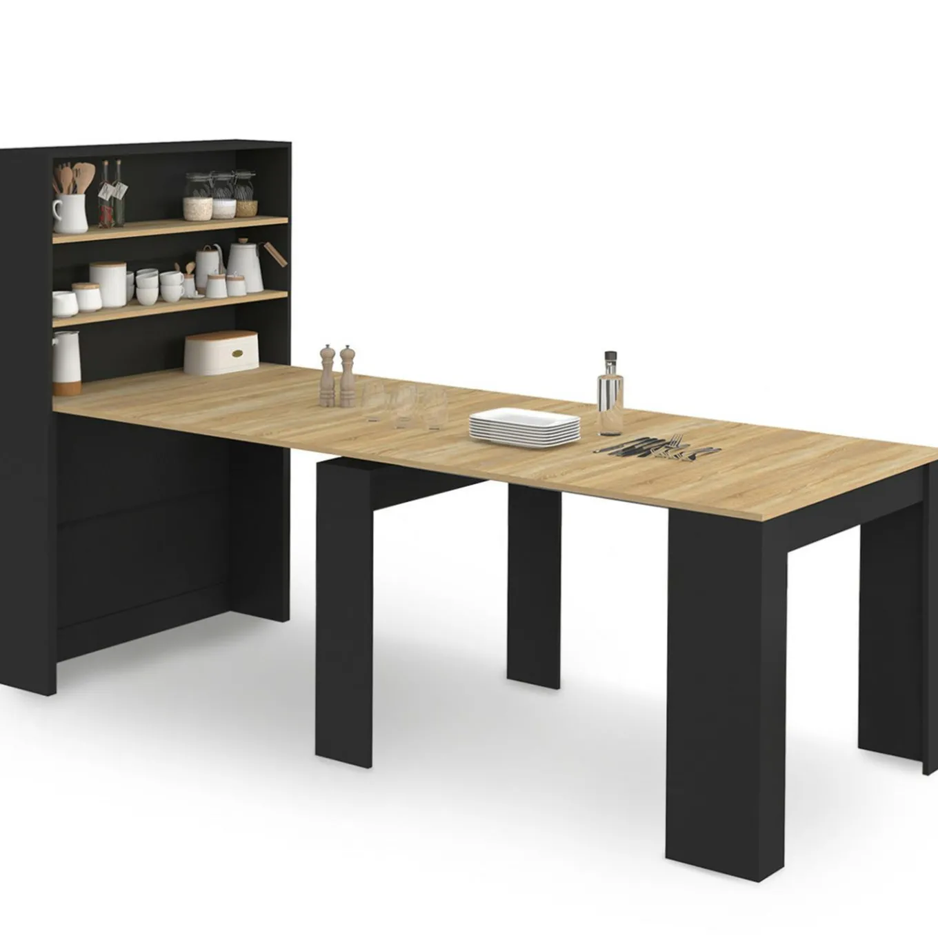 IDMarket Table buffet haut extensible 8 personnes bois et noir 235 cm* Tables|Buffets