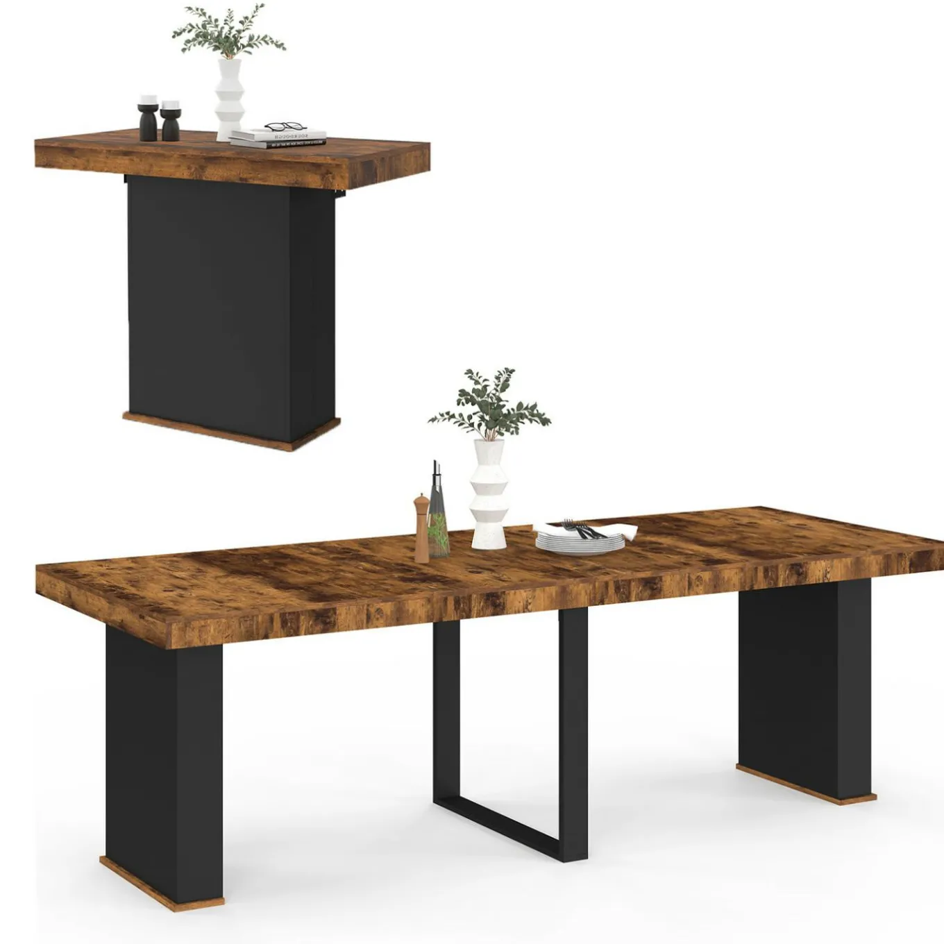 IDMarket Table console extensible 10 personnes 235 cm bois effet vieilli et noir* Consoles|Consoles De Cuisine