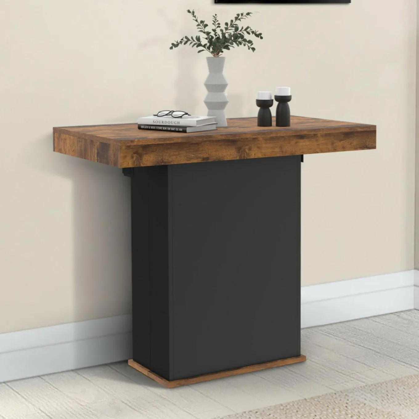 IDMarket Table console extensible 10 personnes 235 cm bois effet vieilli et noir* Consoles|Consoles De Cuisine