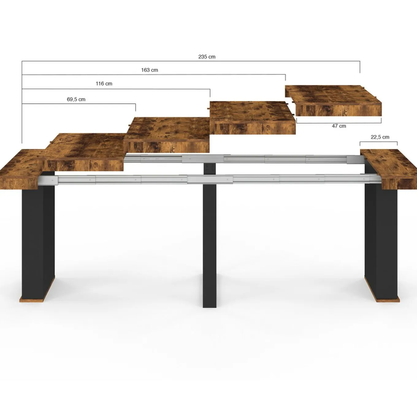 IDMarket Table console extensible 10 personnes 235 cm bois effet vieilli et noir* Consoles|Consoles De Cuisine