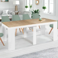 IDMarket Table console extensible bois façon hêtre et blanc 10 personnes* Consoles|Consoles De Cuisine