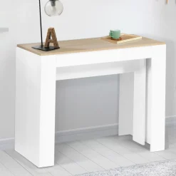 IDMarket Table console extensible bois façon hêtre et blanc 10 personnes* Consoles|Consoles De Cuisine
