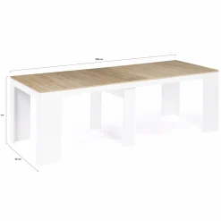 IDMarket Table console extensible bois façon hêtre et blanc 10 personnes* Consoles|Consoles De Cuisine