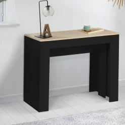IDMarket Table console extensible 10 personnes bois noir et façon hêtre* Meubles En Bois|Consoles