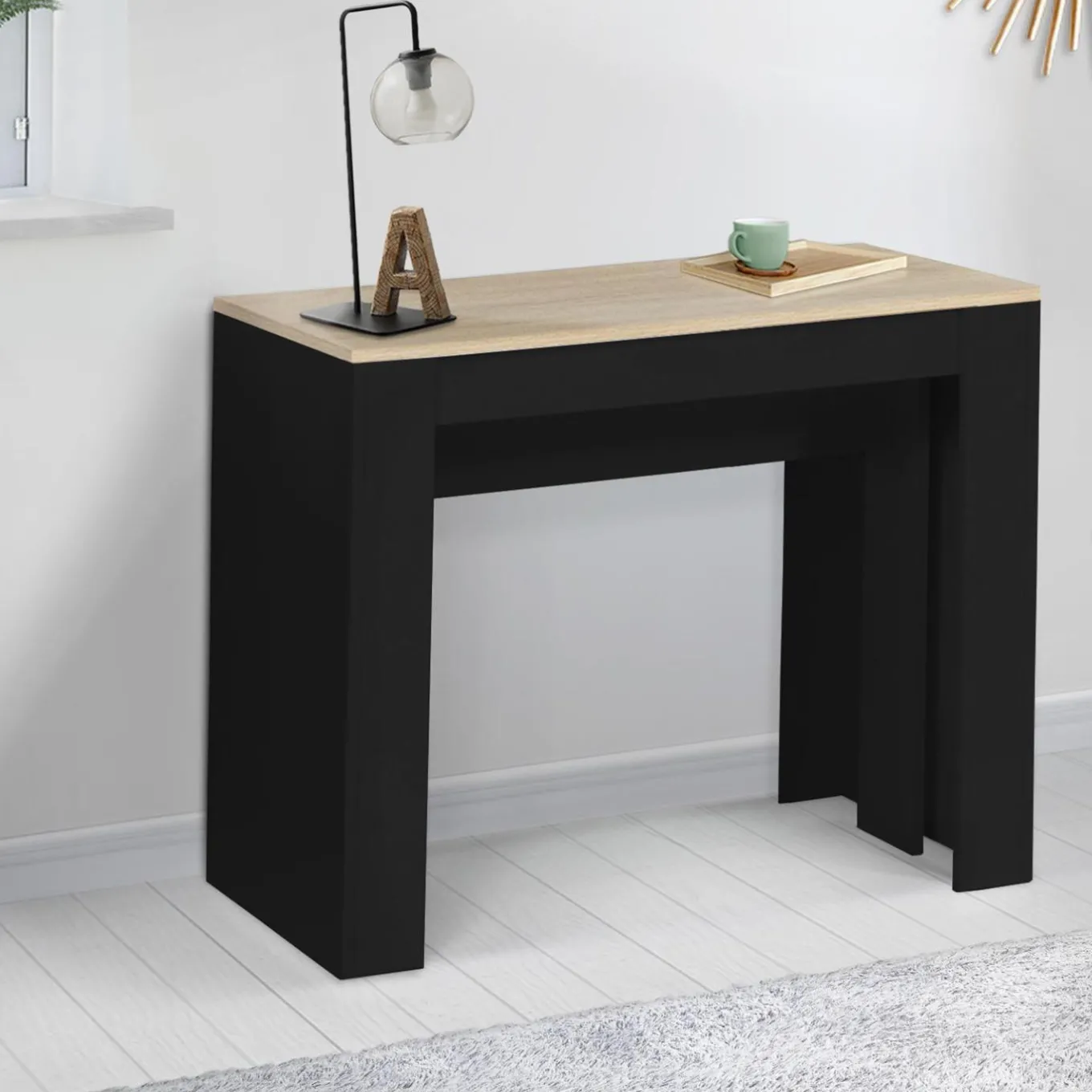 IDMarket Table console extensible 10 personnes bois noir et façon hêtre* Meubles En Bois|Consoles
