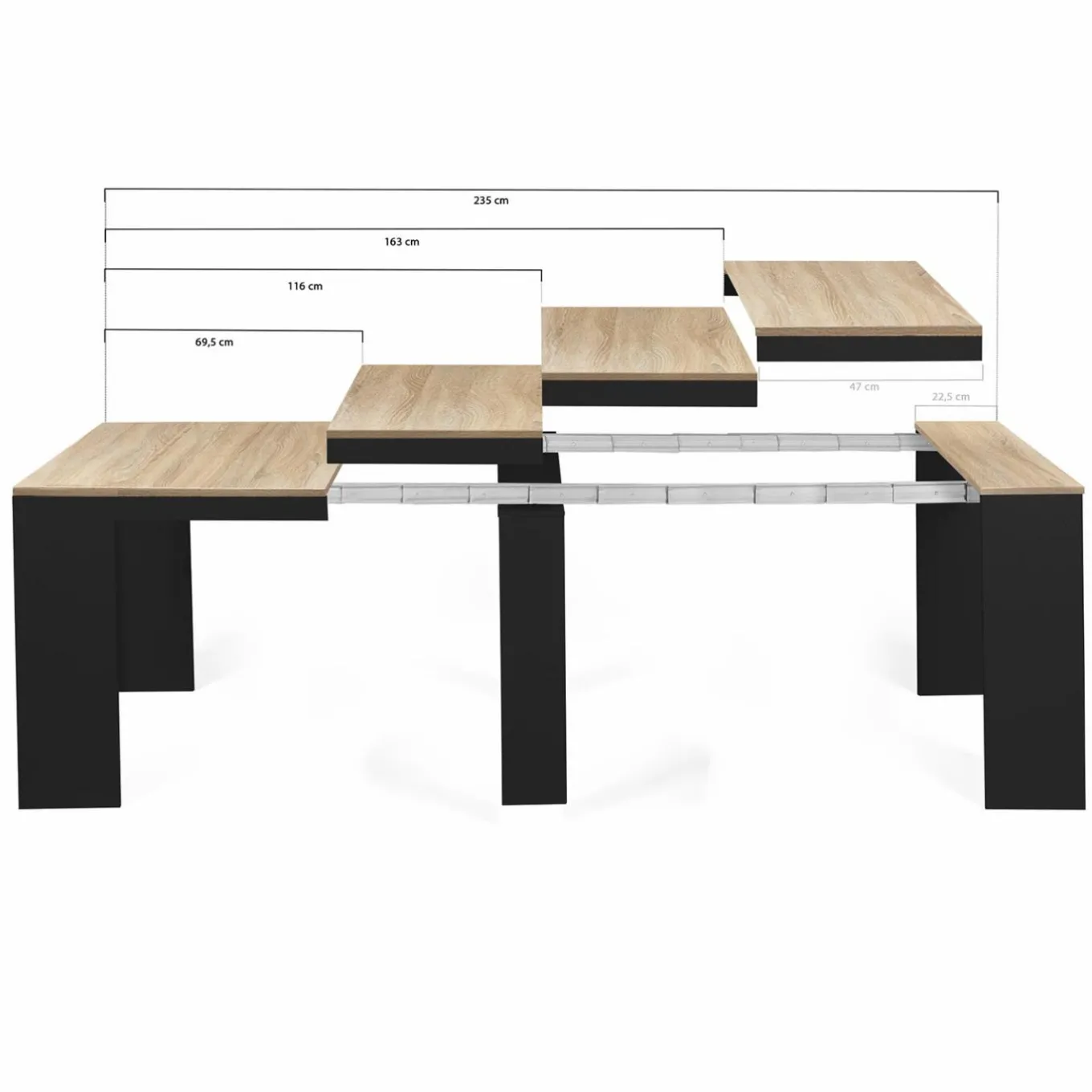 IDMarket Table console extensible 10 personnes bois noir et façon hêtre* Meubles En Bois|Consoles