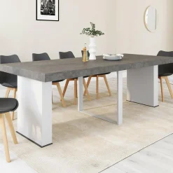 IDMarket Table console extensible 10 personnes 235 cm béton et blanc* Consoles|Consoles De Cuisine