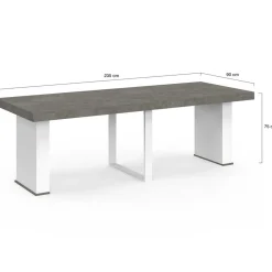 IDMarket Table console extensible 10 personnes 235 cm béton et blanc* Consoles|Consoles De Cuisine