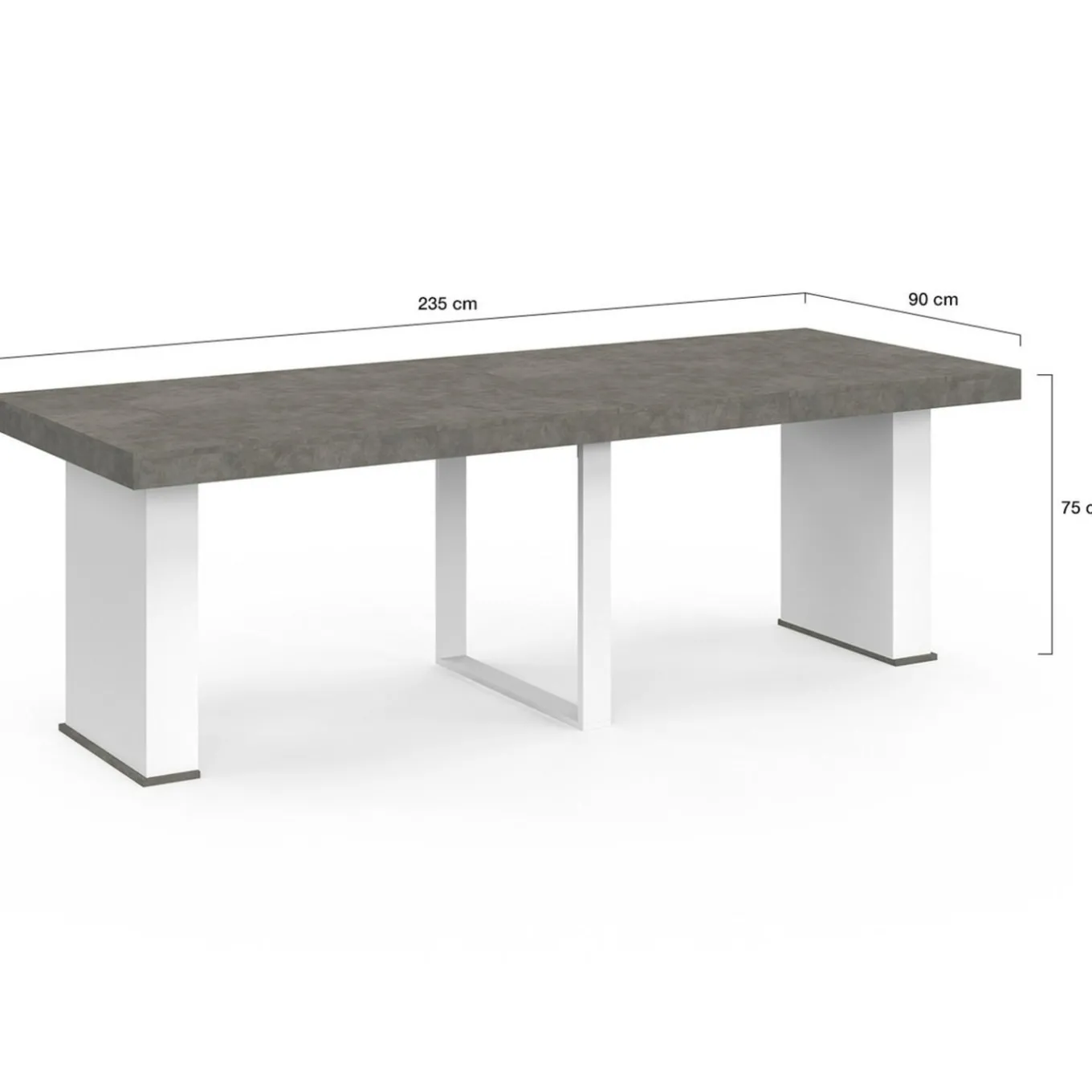 IDMarket Table console extensible 10 personnes 235 cm béton et blanc* Consoles|Consoles De Cuisine