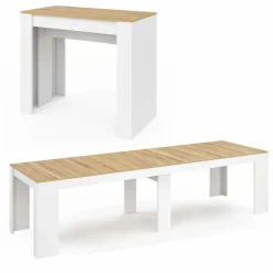 IDMarket Table console extensible bois blanc et façon hêtre 300 cm 14 personnes* Consoles|Consoles De Cuisine