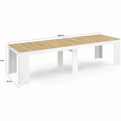 IDMarket Table console extensible bois blanc et façon hêtre 300 cm 14 personnes* Consoles|Consoles De Cuisine