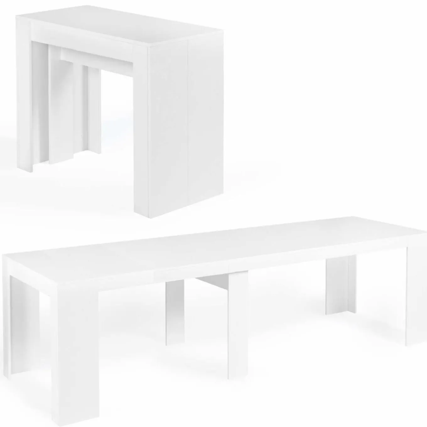 IDMarket Table console extensible blanche 14 personnes 300 cm* Meubles Blancs|Collection Moderne