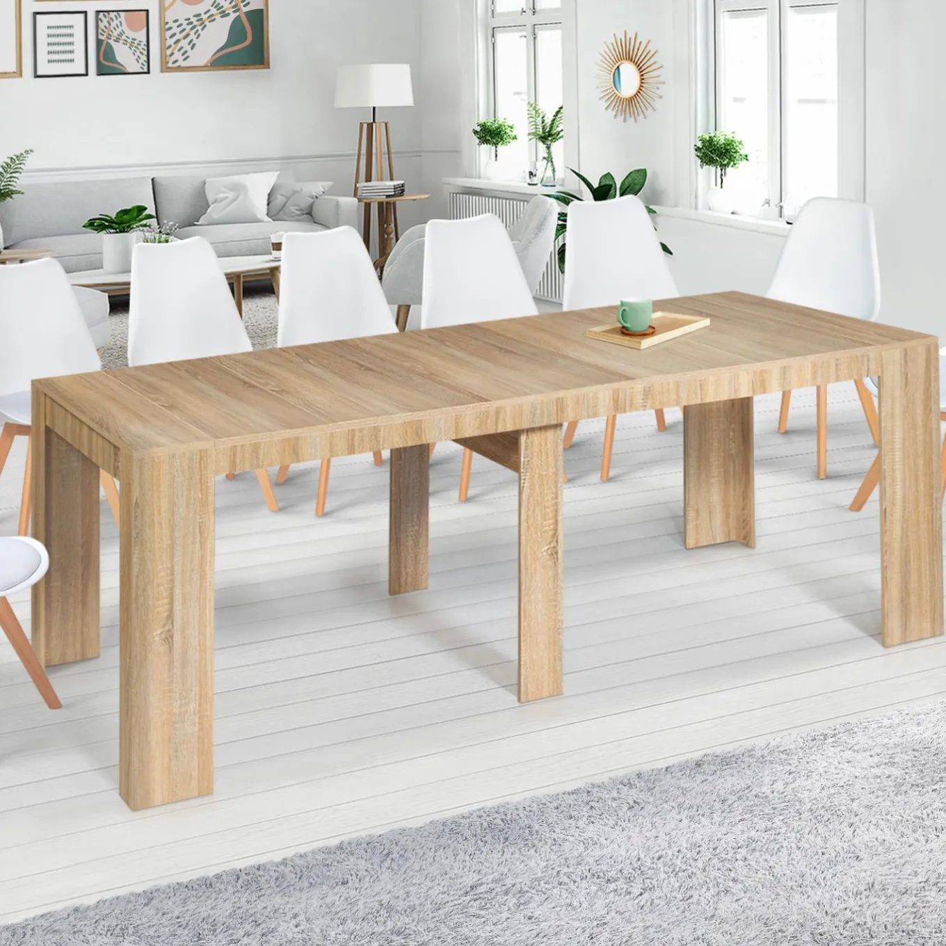 IDMarket Table console extensible imitation hêtre 14 personnes 300 cm* Meubles En Bois|Collection Design