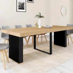 IDMarket Table console extensible bois et noir* Collection Design|Collection Moderne