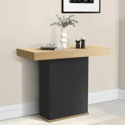 IDMarket Table console extensible bois et noir* Collection Design|Collection Moderne