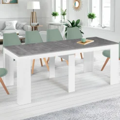 IDMarket Table console extensible bois blanc et effet béton 10 personnes* Consoles|Consoles De Cuisine