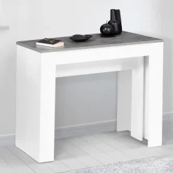 IDMarket Table console extensible bois blanc et effet béton 10 personnes* Consoles|Consoles De Cuisine