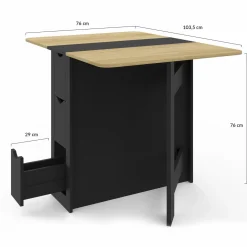 IDMarket Table console pliable bois et noir 2-4 personnes* Collection Design|Collection Contemporaine