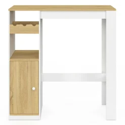 IDMarket Table de bar 2 personnes bois et blanc avec placard et range bouteilles* Tables Hautes