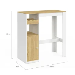 IDMarket Table de bar 2 personnes bois et blanc avec placard et range bouteilles* Tables Hautes