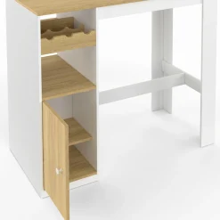IDMarket Table de bar 2 personnes bois et blanc avec placard et range bouteilles* Tables Hautes