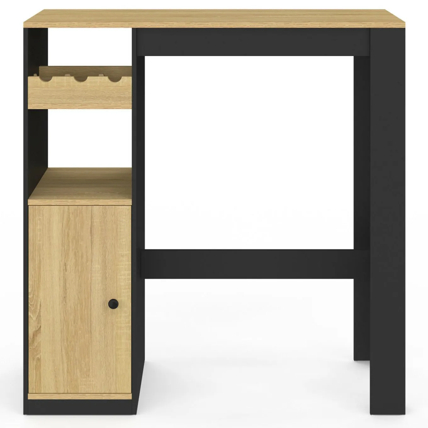 IDMarket Table de bar 2 personnes bois et noir avec placard et range bouteilles* Mange Debout|Tables Hautes
