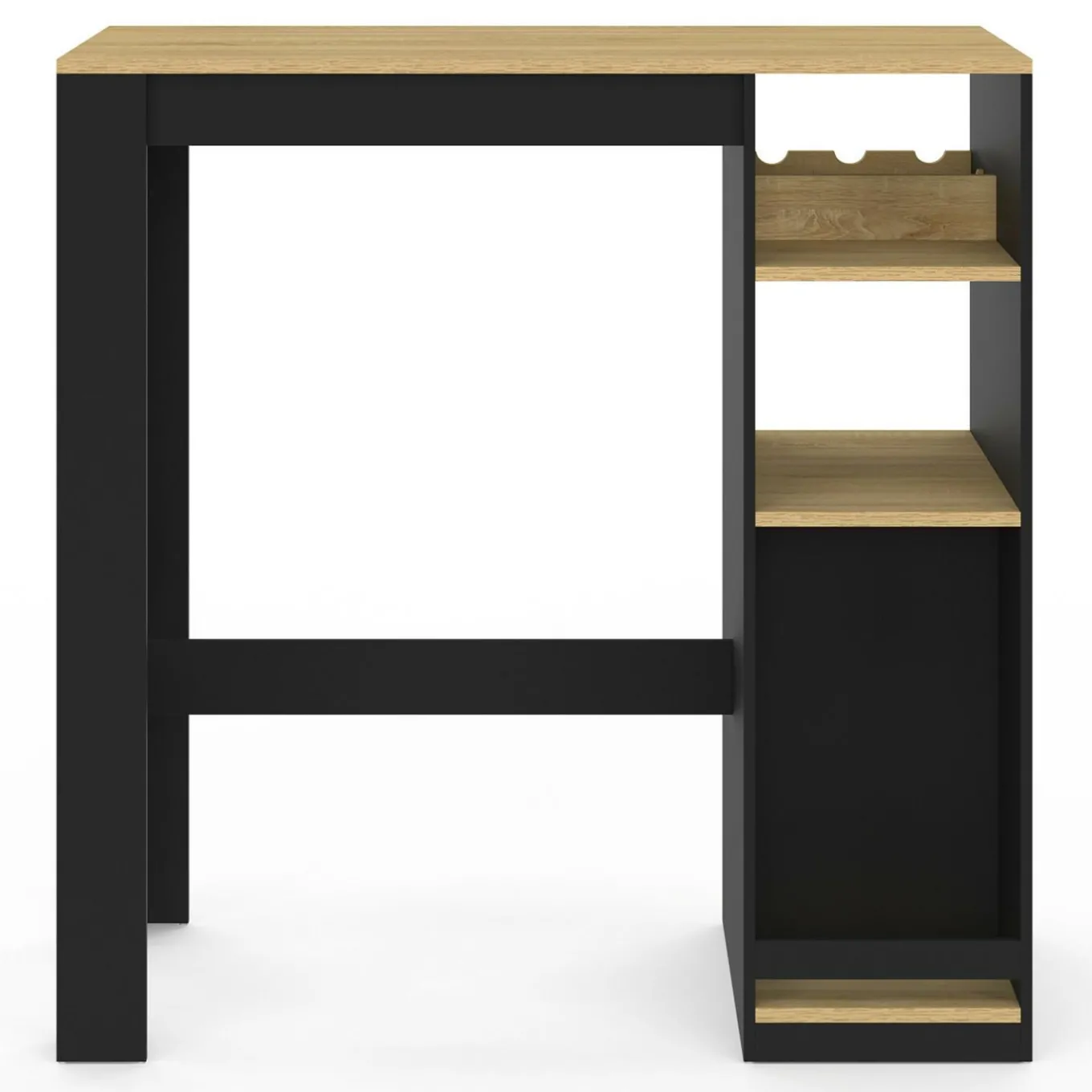 IDMarket Table de bar 2 personnes bois et noir avec placard et range bouteilles* Mange Debout|Tables Hautes