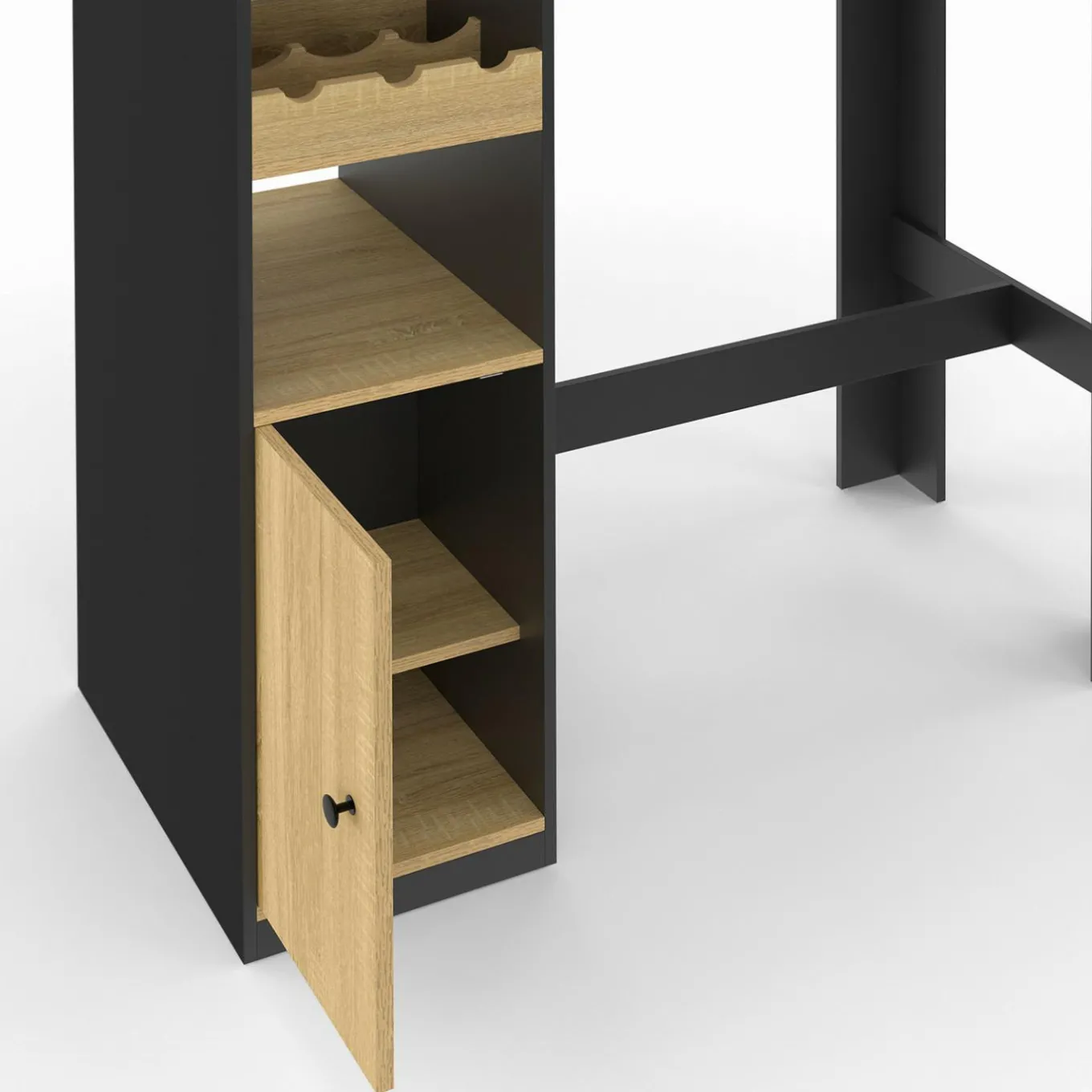IDMarket Table de bar 2 personnes bois et noir avec placard et range bouteilles* Mange Debout|Tables Hautes