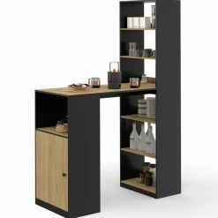 IDMarket Table de bar avec rangements noir et bois* Mange Debout|Tables Hautes