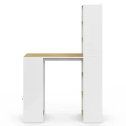 IDMarket Table de bar blanc et bois avec rangements* Collection Moderne|Mange Debout
