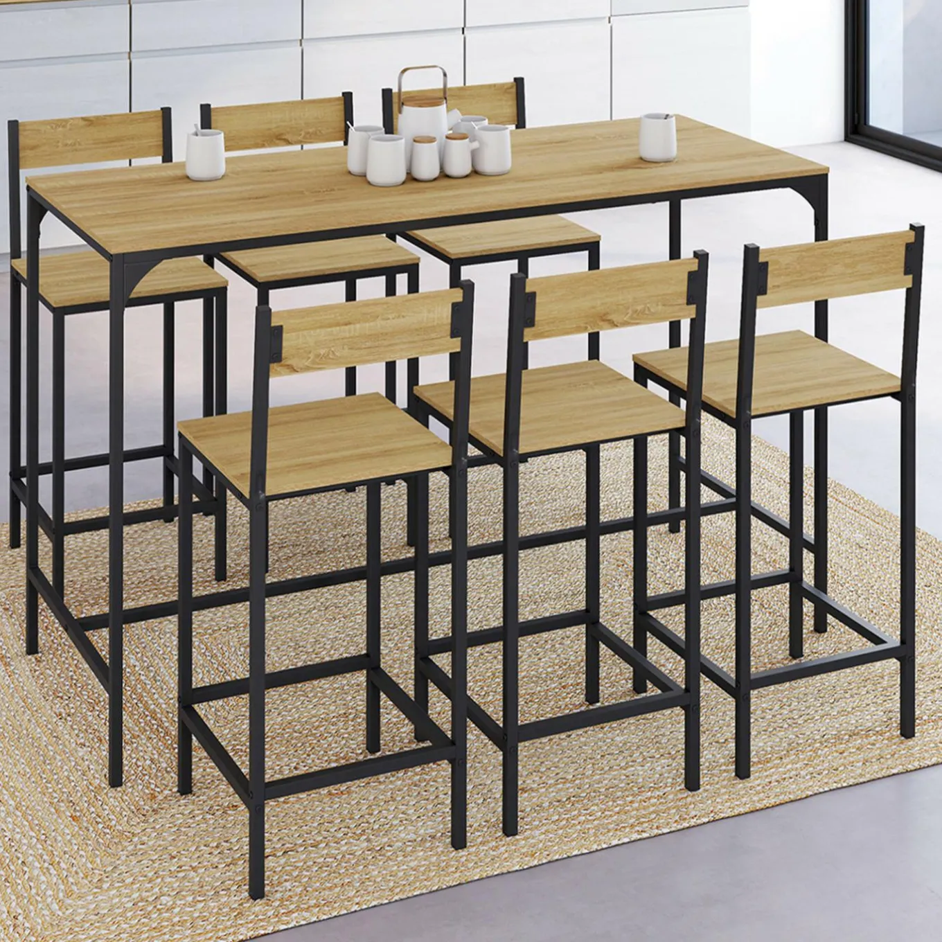 IDMarket Table de bar design industriel avec 6 chaises* Meubles Hauts|Meubles En Bois