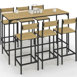 IDMarket Table de bar design industriel avec 6 chaises* Meubles Hauts|Meubles En Bois