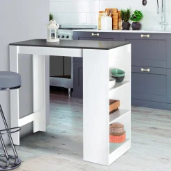 IDMarket Table de bar haute 2 à 4 personnes avec rangement* Meubles Hauts|Meubles Blancs